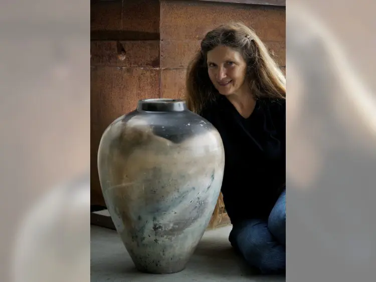 Debra and her enigmatic pottery creation