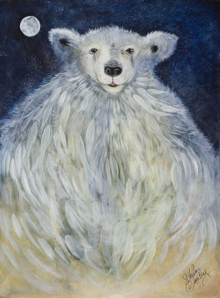 painting of polar bear with moon